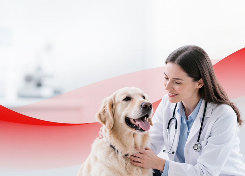 Veterinarian with golden retriever